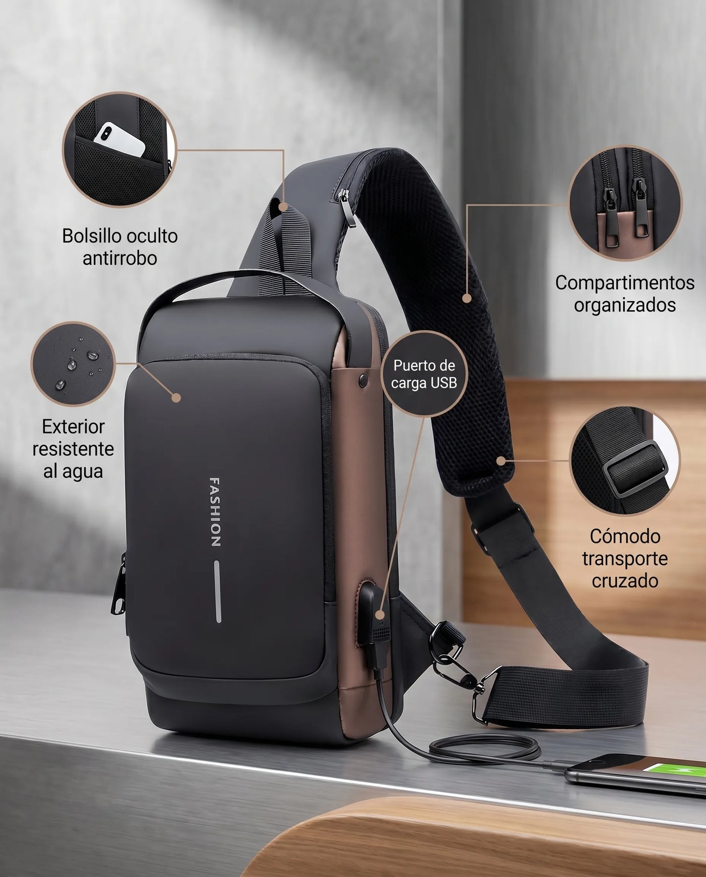 Bolsa Antirrobo Crossbody — vista frontal