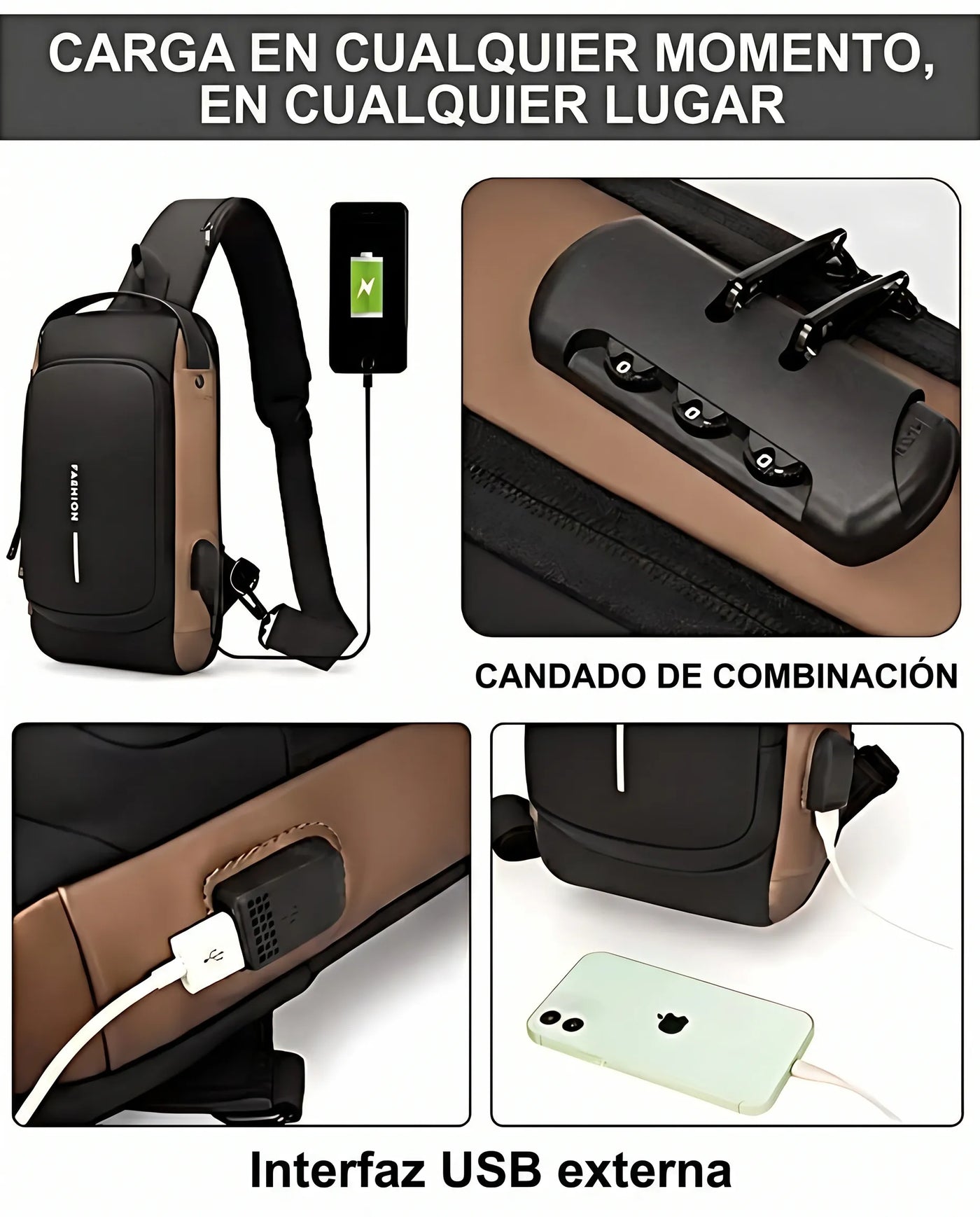 Bolsa Antirrobo Crossbody — compartimentos